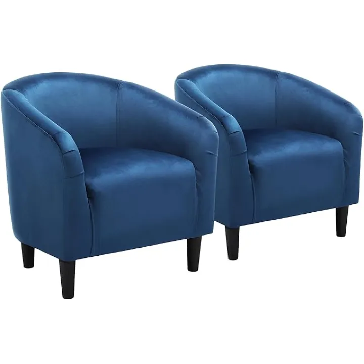 Yaheetech Velvet Barrel Chairs, Accent Chairs Modern Side Chairs Club Chair with Soft Padded Seat and Sturdy Legs for Living Room/Bedroom/Reading Room, Pagoda Blue, Set of 2