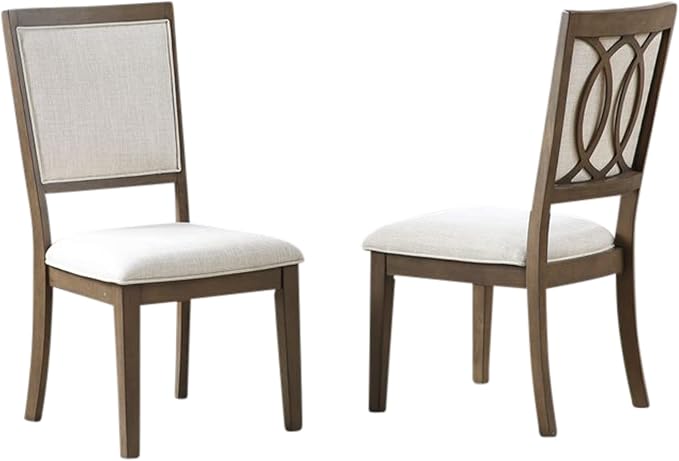 Steve Silver Bordeaux Hardwood Upholstered Cream Seat Framed Back, Overlapping Circles Design, Finish-Brown, Set of 2 Chairs, 19.5 x 25 x 39.75, Toffee Wood, Dining