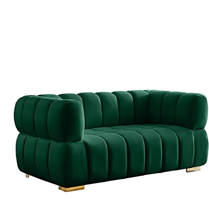 Meridian Furniture 670Green-L Gwen Collection Modern | Contemporary Velvet Upholstered Loveseat with Deep Biscuit Tufting