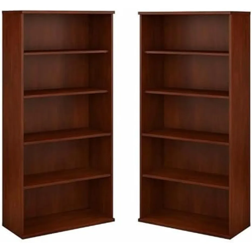 Home Square 5 Shelf Engineered Wood Bookcase Set in Hansen Cherry (Set of 2)