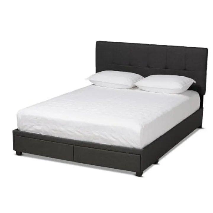 BOWERY HILL Modern Fabric Tufted Platform Storage Queen Bed in Dark Gray