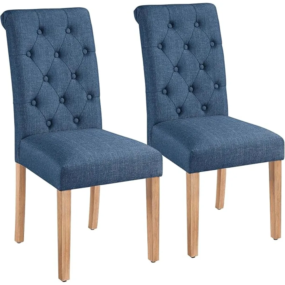 Yaheetech Dining Chairs Set of 2 Button Tufted Parsons Kitchen Dining Room Chairs with Solid Wood Legs and Padded Seat for Kitchen, Restaurant, Blue