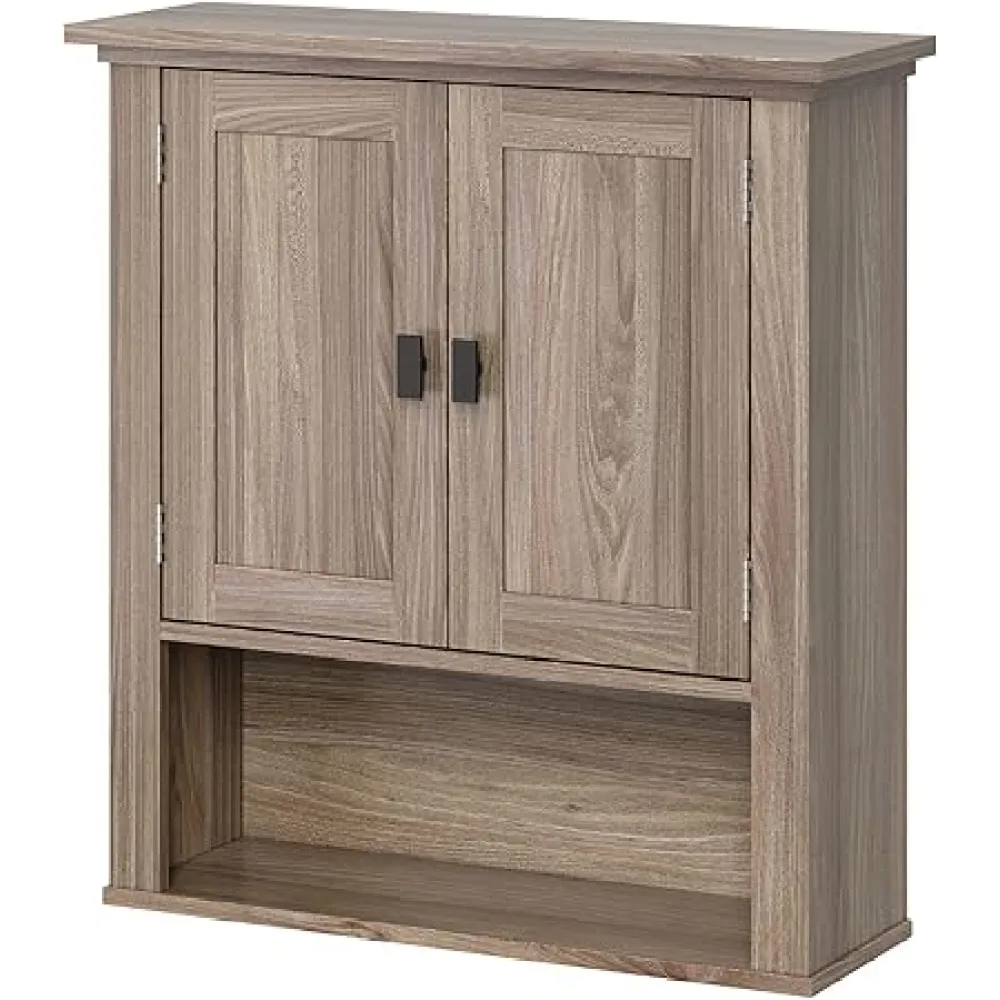 RiverRidge Hayward Two-Door Over The Toilet Storage Cabinet Light Woodgrain - Stylish Medicine Cabinet and Bathroom Wall Cabinet