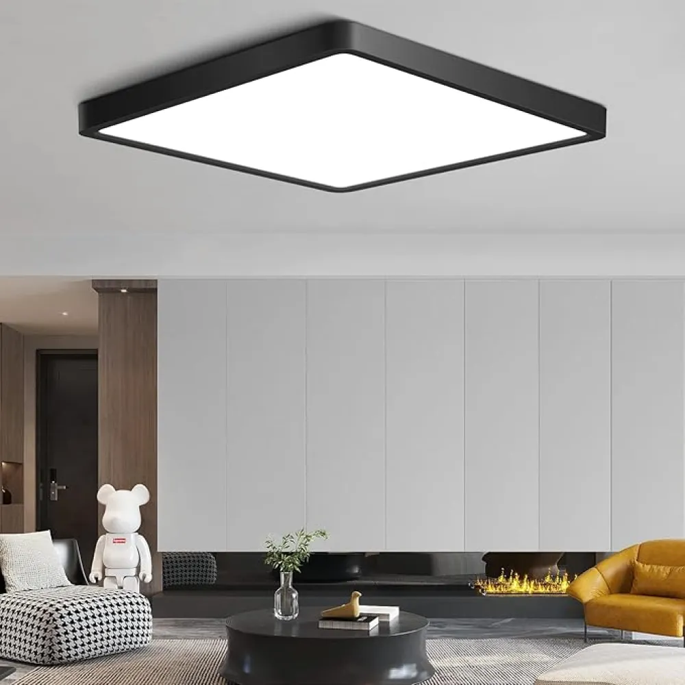 12Inch 24W Square LED Ceiling Light Fixtures Flush Mount, 5000K Daylight White LED Ceiling Lamp, Surface Mount Modern Ceiling Lights, Black Slim Flat Panel Lighting for Bedroom, Kitchen, Bathroom Etc
