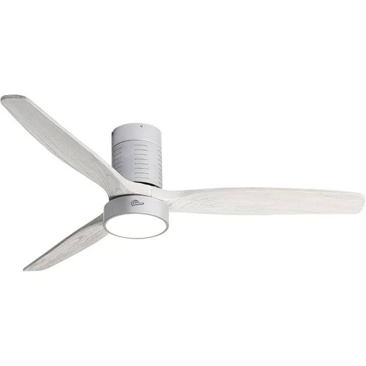 Sofucor 52 Inch Low Profile Ceiling Fans with Lights and Remote, Modern 3 Solid Wood Flush Mount Ceiling Fan, 6 Speeds 5000CFM, Dimmable 3-Color LED, Quiet & Reversible DC Motor, ETL, Gray