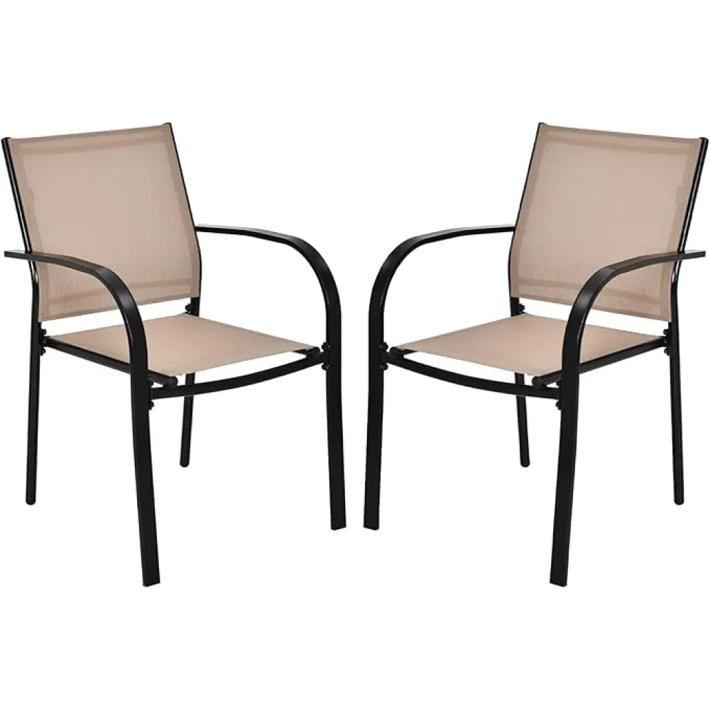 Tangkula Set of 2 Patio Dining Chairs, Outdoor Stackable Chairs with Armrests, Anti-Rust Steel Frame and Quick-Drying Fabric, Outdoor Bistro Chairs for Backyard, Lawn and Garden
