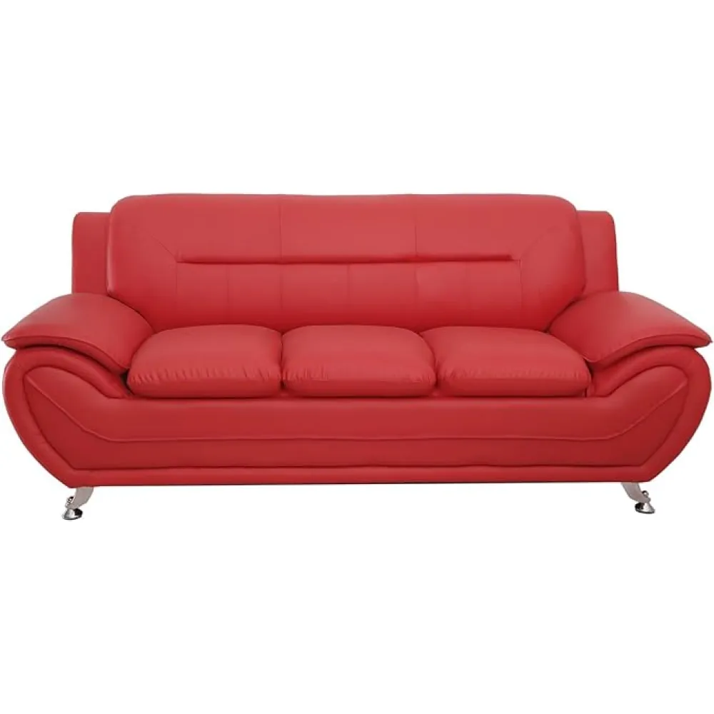 Michael Modern Faux Leather Upholstered Stainless Steel Legs Living Room Loveseat, Red