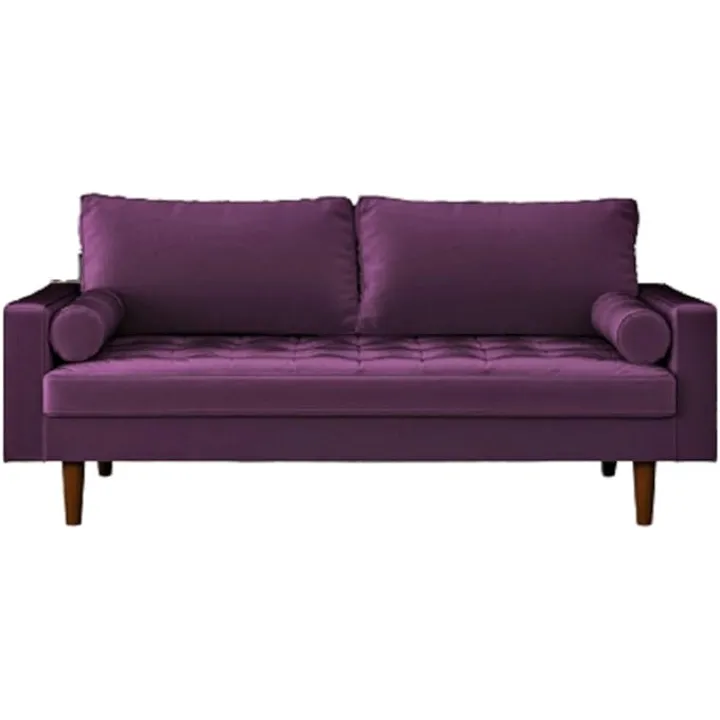 Womble Mid Century Modern Velvet Upholstered Tufted Seat with Bolster Pillows, Sofa, Eggplant