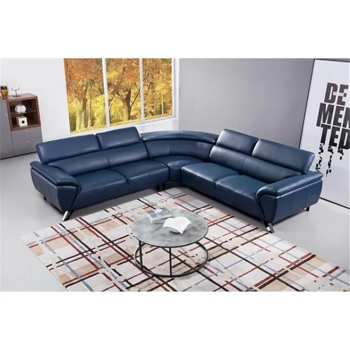 American Eagle Furniture EK-L8002M Navy Blue Color with Italian Top Grain Leather Sectional
