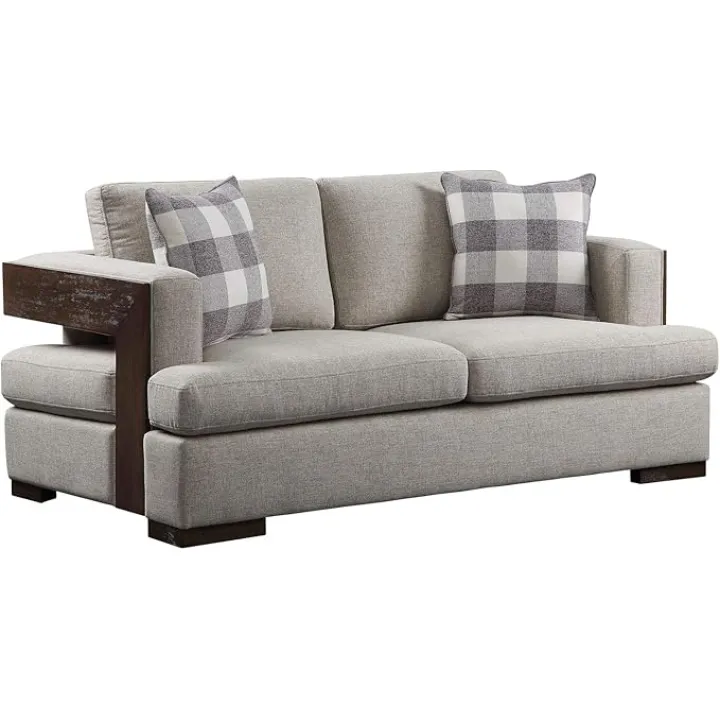 Fabric Loveseat Sofa Outside Wood Trim Modern Sofa Couch with Loose Back & Seat Cushion Include 2 Pillow Love Seat w/Wooden Frame and 4 Legs Furniture Sofas for Apartment Studio or Office Home