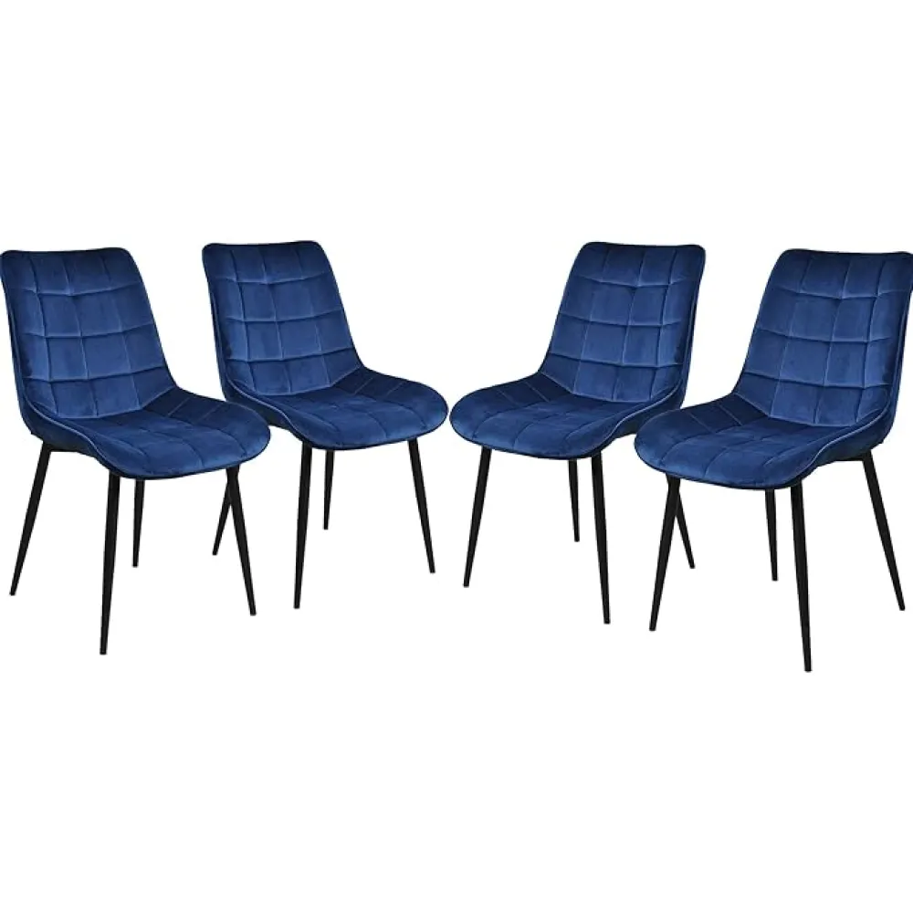 Dining Chairs Set of 4 Modern Mid Century Blue Velvet Dining Side Chair with Metal Legs for Kitchen Dining Bedroom Living Room