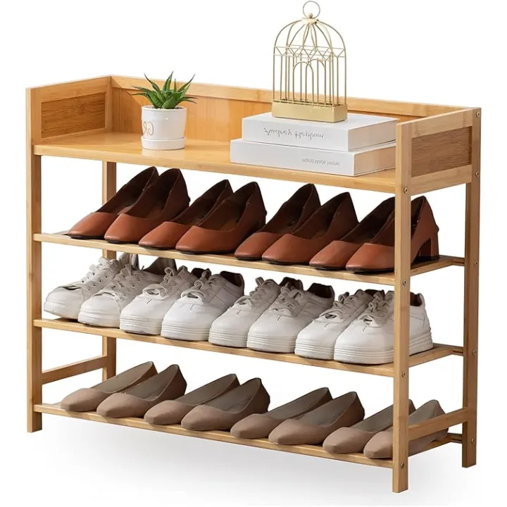 Bamboo Shoe Rack Organizer, 4 Tier Shoe Shelf Storage Organizer, for Entryway, Hallway, and Closet (Nature-31.5)
