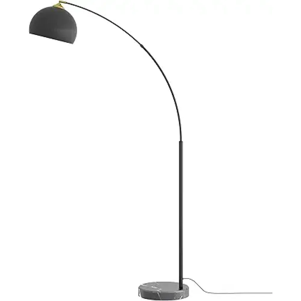 GETINLIGHT 66" Modern Black Metal Arc Floor Lamp with Inner Gold Metal Shade and Black Real Marble Base, Bulb Not Included, IN-0806-1-BK