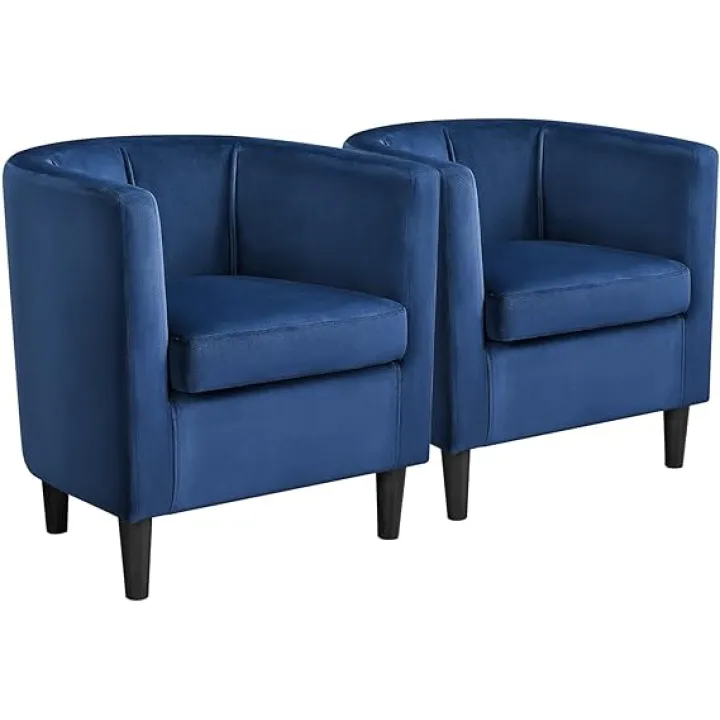 Yaheetech Velvet Accent Chair, Modern and Comfortable Armchairs, Upholstered Barrel Sofa Chair for Living Room Bedroom Waiting Room, Set of 2, Blue
