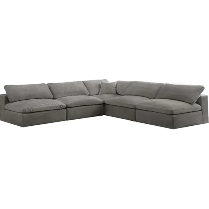 MAKLAINE Contemporary Gray Velvet Down Filled Modular Sectional Sofa