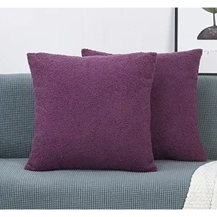TangDepot Pack of 2 Luxury Faux Shearling Fluffy Throw Pillow Covers, Square Pillow Covers, Euro/European Shams - (24"x24" 2 Pieces, A26 Purple)