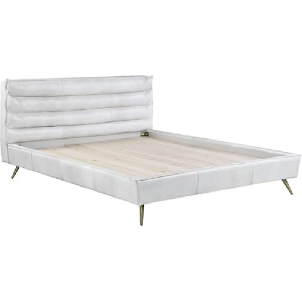 Acme Doris Top Grain Leather Upholstered Eastern King Bed in Vintage White