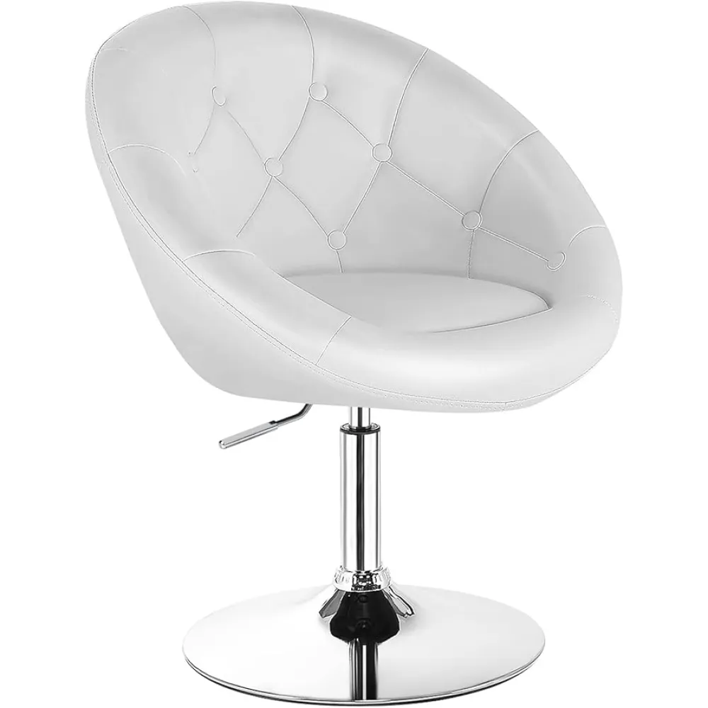 Giantex Swivel Round Vanity Chair, Height Adjustable with Back for Barber's Shop, Bar, Modern Living Room Makeup Beauty Accent Tilt Chair, White