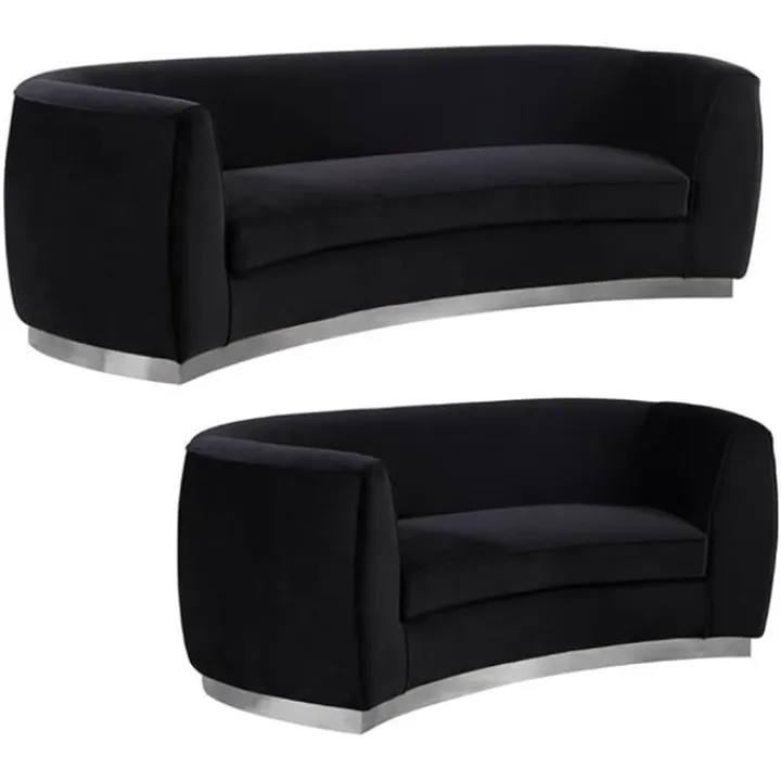 Home Square 2-Piece Set with Contemporary Velvet Loveseat and Sofa in Black