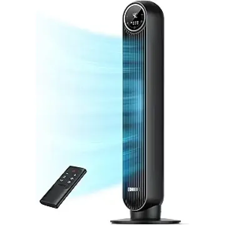 Dreo Tower Fan for Bedroom, 25ft/s Velocity Quiet Floor Fan, 90° Oscillating Fans for Indoors with 4 Speeds, 4 Modes, 8H Timer, Standing Fans, Bladeless Fan, Black, Nomad One (DR-HTF007)