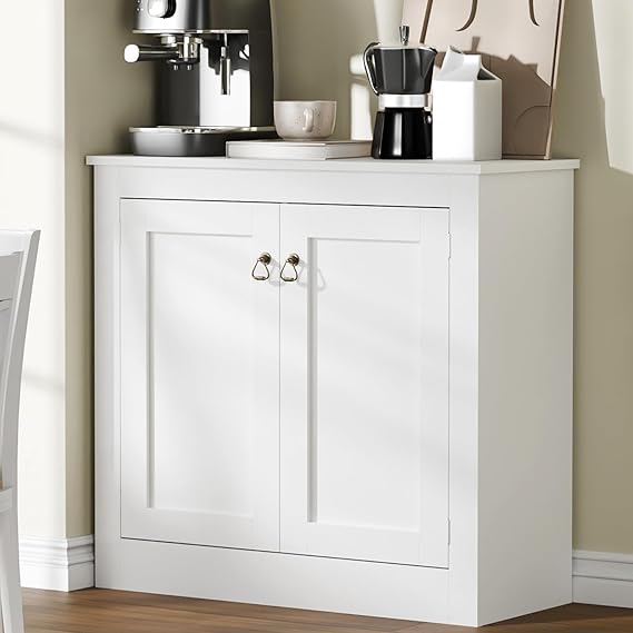 Cozy Castle Buffet Cabinet with Storage - Kitchen Storage Cabinet Wood Console Table Coffee Bar Accent Cabinets for Living Room Dining Room Entryway White 31.5" W