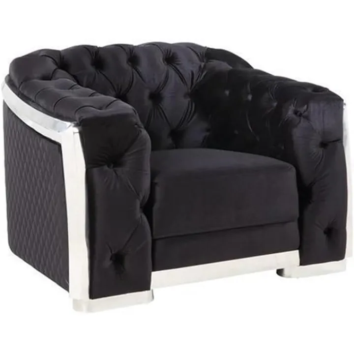 Acme Pyroden Button Tufted Velvet Upholstery Chair in Black and Chrome
