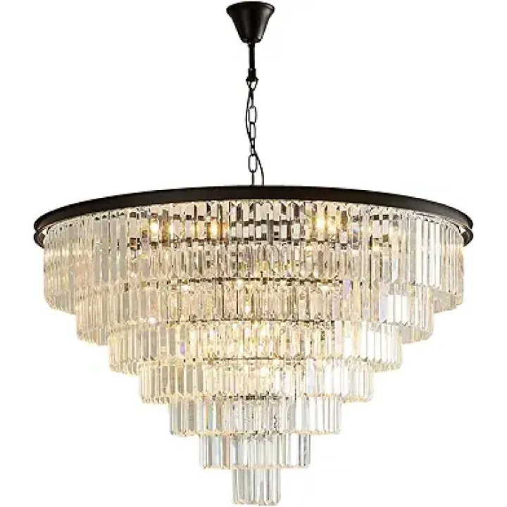 Large Black Crystal Chandelier Lighting，Crystal Pendant Light Fixtures 27 Light Modern Crystal Chandelier Lighting E12 Base 7-Tier for Dining Living Room Bedroom(Black, 40in-27 Lights)