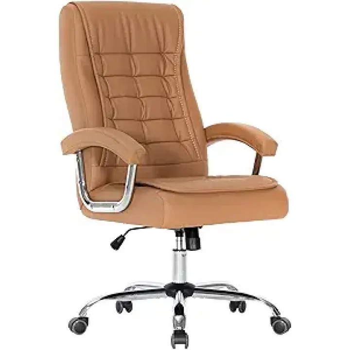 Executive Adjustable Leather Chair High Back Swivel with Padded Armrest 350lbs Load-Bearing Spring Seat Computer Desk Chair for Home Office (Khaki)