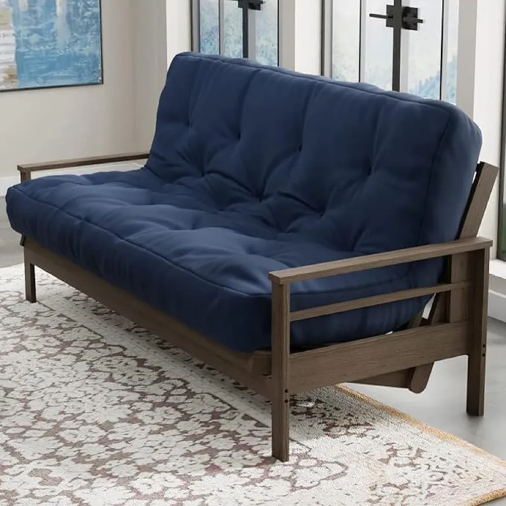Loosh Home | 10" Queen Size Futon Sofa Bed Foam Mattress - USA Made, Navy, No Frame