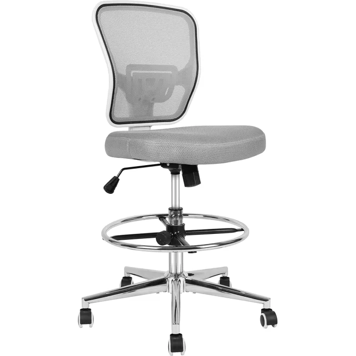 Drafting Chair, Tall Office Chair for Standing Desk, Drafting Stool with Lumbar Support, Adjustable Height and Foot Ring, Grey