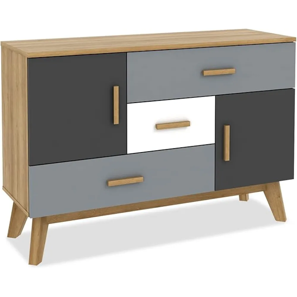 Giantex Free-Standing Floor Storage Cabinet with 2 Doors, 3 Drawers, Adjustable Shelf, Multifunctional Accent Dresser for Living Room, Entryway, 47 Inch Kitchen Sideboard