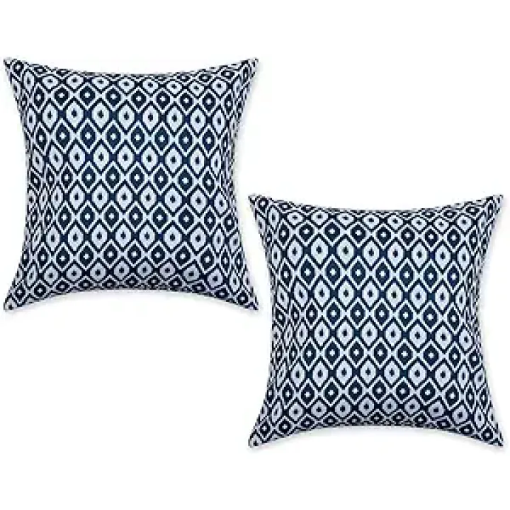 DII Throw Pillow Cover Collection Outdoor Water Repellent Polyester, Reversible, 18x18, Blue Ikat, 2 Piece