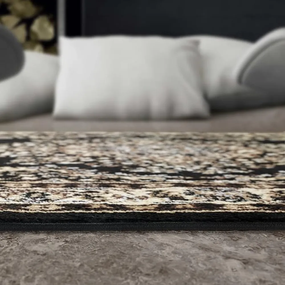 Antep Rugs Oriental 6x9 Traditional Medallion Indoor Area Rug Siesta (Black Beige, 6'7" x 9')