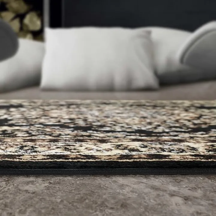 Antep Rugs Oriental 6x9 Traditional Medallion Indoor Area Rug Siesta (Black Beige, 6'7" x 9')