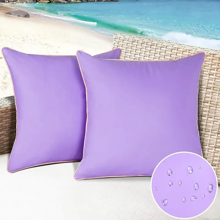 Set of 2 Silicone Leather Waterproof Fadeproof Pillow Covers 18x18 Inch Square Pillowcase Outdoor Cushion Sham for Garden Patio Tent Sunbrella Balcony Bench Sofa, Purple