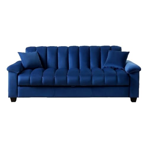 Legend Vansen 83" Convertible Modern Velvet Storage Sleeper Sofa Bed in Blue