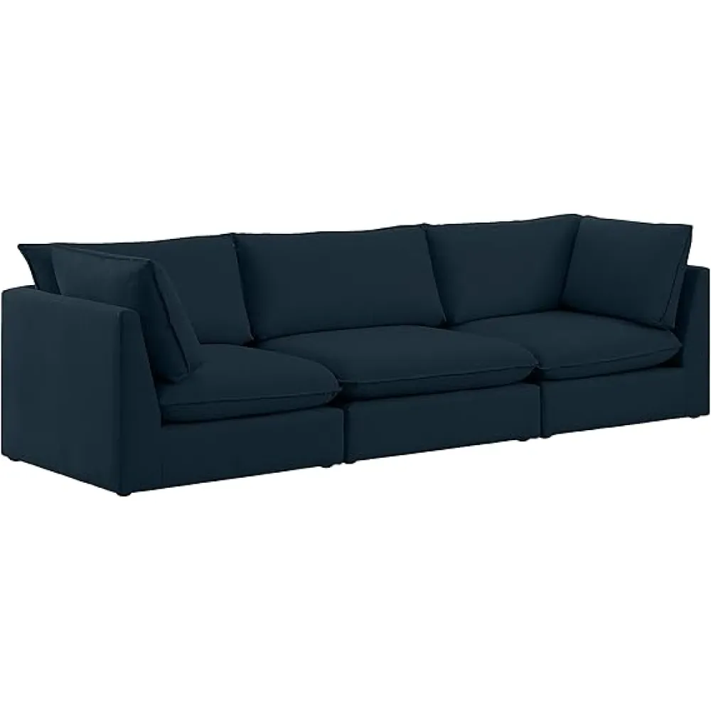 Meridian Furniture 688Navy-S120B Mackenzie Collection Modern | Contemporary Linen Textured Upholstered Modular Sofa, Navy, 120" W x 40" D x 35" H