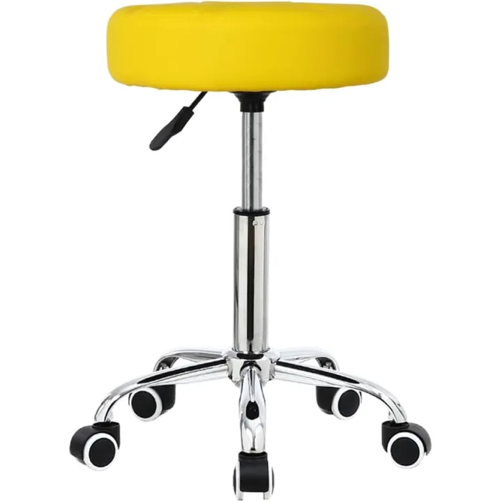 KKTONER Round Rolling Stool with Wheels PU Leather Height Adjustable Swivel Drafting Work SPA Salon Stools Office Chair (Yellow)