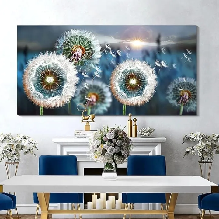 Large Wall Art Dandelion Canvas Art Wall Decor for Living Room White Dandelion Sun Blue Landscape Prints Artwork Modern Framed Wall Art for Bedroom Office Home Decorations Pictures for Bedroom Wall Decor Size 29x58