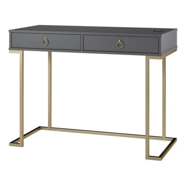 UrbanPro Contemporary Wood Computer Desk in Graphite Gray/Gold