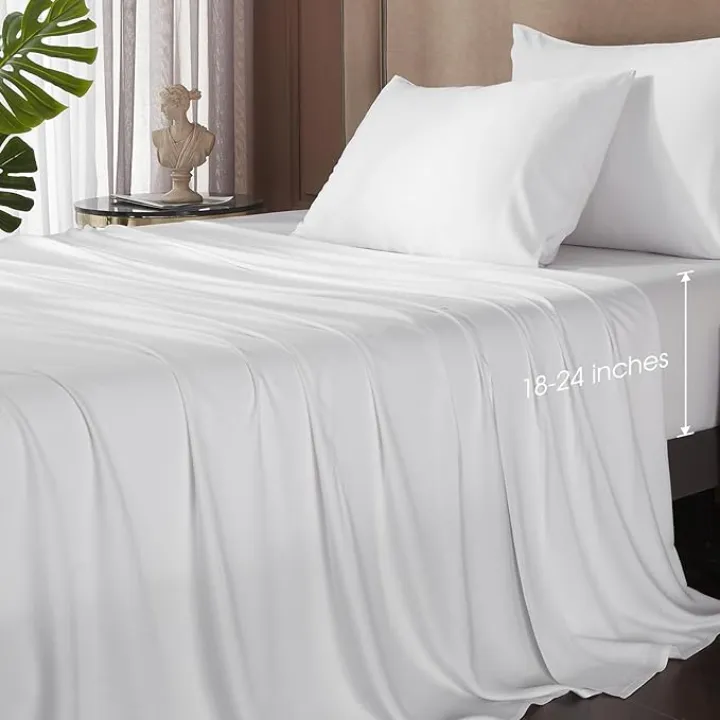 HYPREST King Size Sheet Set,Rayon Derived from Bamboo, Deep Pocket Sheets Fits 18"-24" Thick Mattress,White Sheets Luxury Cooling Bed Sheets No Sweat, Cool Sheets for Hot Sleepers