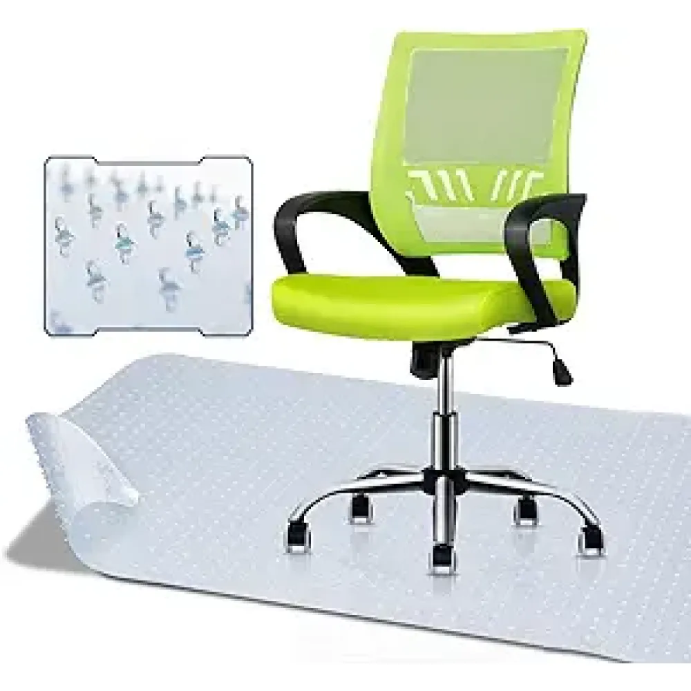 MoNiBloom Office Desk Chair + Desk Chair MAT, Mid Back Ergonomic Rolling Swivel Green Chair with Armrest + Non-Slip Transparent PVC Carpet Floor Protector Cover