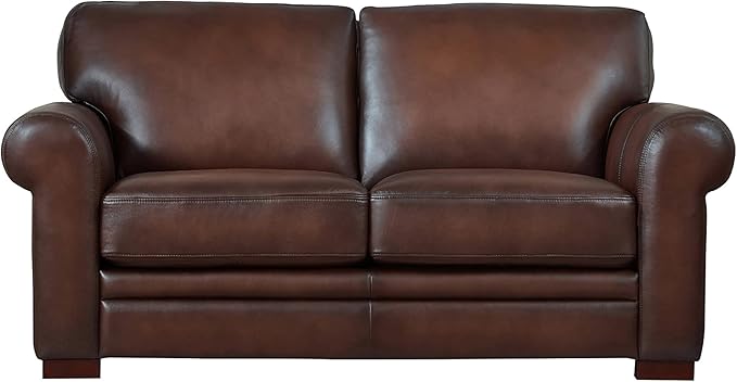 Hydeline Brookfield Top Grain Leather Loveseat, Caramel Brown, Feather Down, Memory Foam and Springs Seating