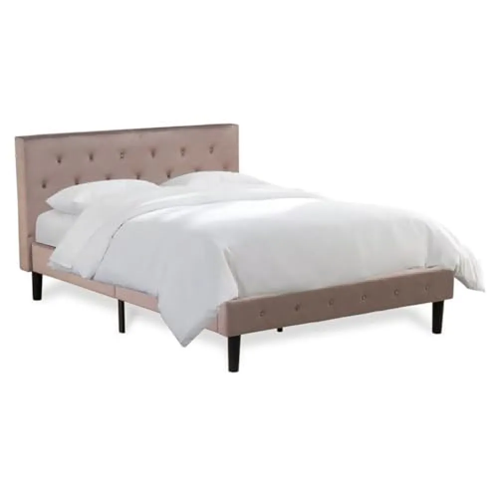 East West Furniture NLF-14-Q Nolan Platform Bed Frame - Button Tufted Brown Taupe Velvet Fabric Upholstered Headboard & Footboard, Black Legs, Queen Size