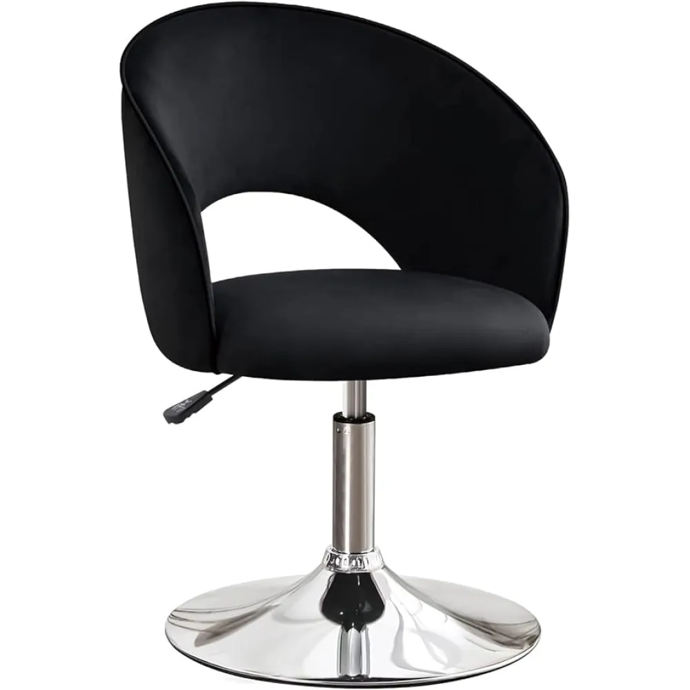 Furniliving Makeup Vanity, Chair Flexible Round-Back, 360° Accent Chair with Plated Frame Height Adjustable Swivel Chairs for Living Room Charming Chair Lounge Pub Bar (Black)