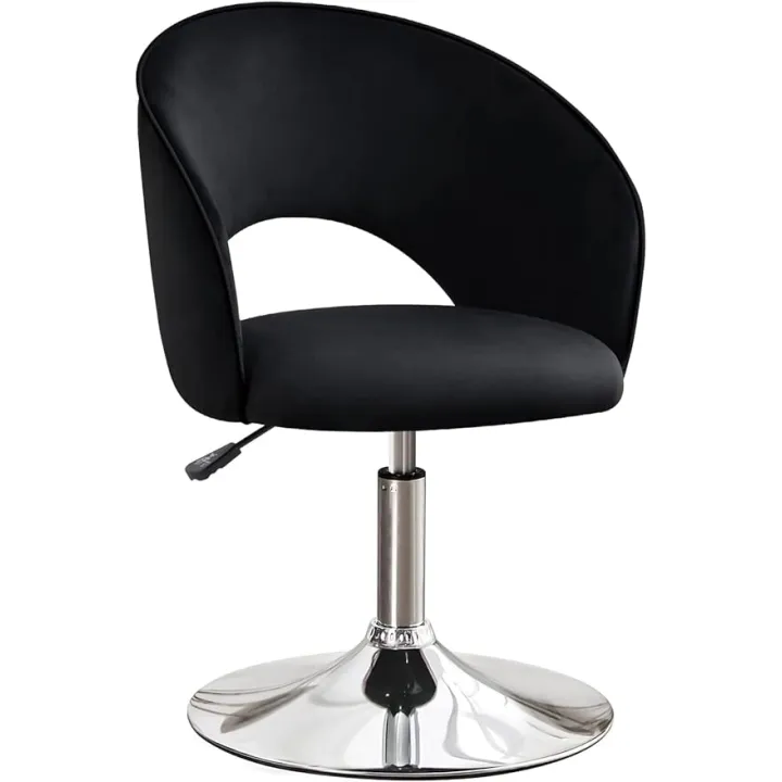 Furniliving Makeup Vanity, Chair Flexible Round-Back, 360° Accent Chair with Plated Frame Height Adjustable Swivel Chairs for Living Room Charming Chair Lounge Pub Bar (Black)
