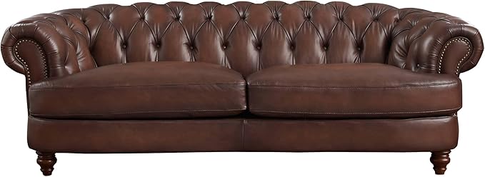 Hydeline Newport Top Grain Leather Chesterfield Sofa, Caramel Brown