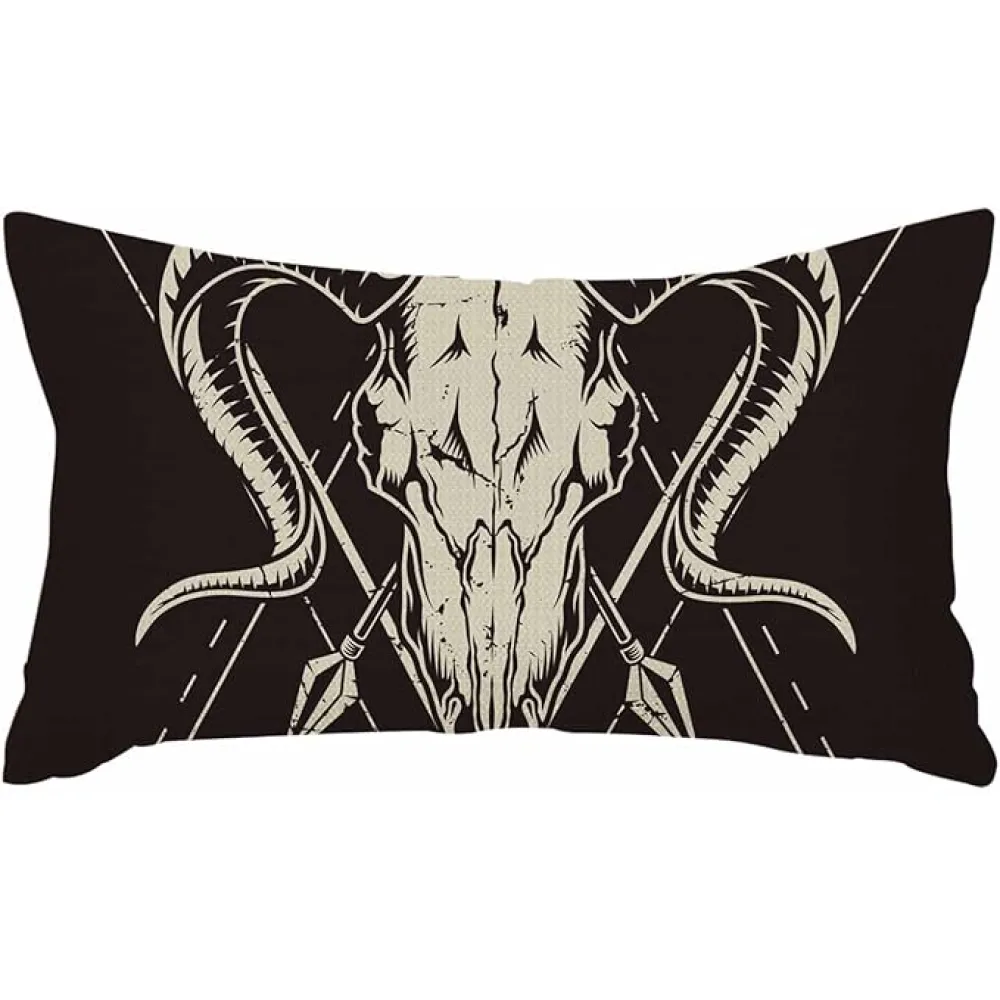 IBILIU Throw Pillow Covers Goat Skull Arrow Black Bone Cushion Pillow Case Home Decor Pillowcase 12x20 Inches