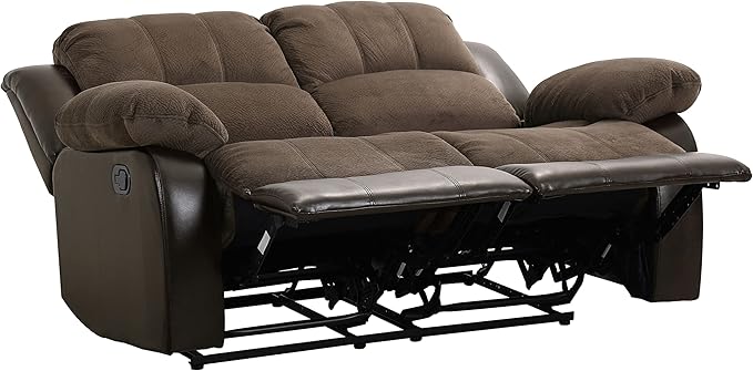 Lexicon Humphreys Loveseat Recliner - Soft Faux Leather Double Reclining Sofa, Manual Pull Tab, Wall Hugger, High-Density Foam, Solid Wood Frame, Easy Assembly, 62.5"W, Living Room, RV - Brown Shades
