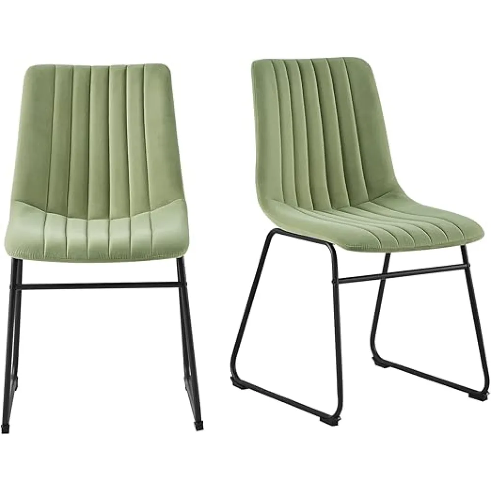 daals Sutton Set of 2 Sage Green Velvet Fabric Fluted Dining Chairs with Metal Frame